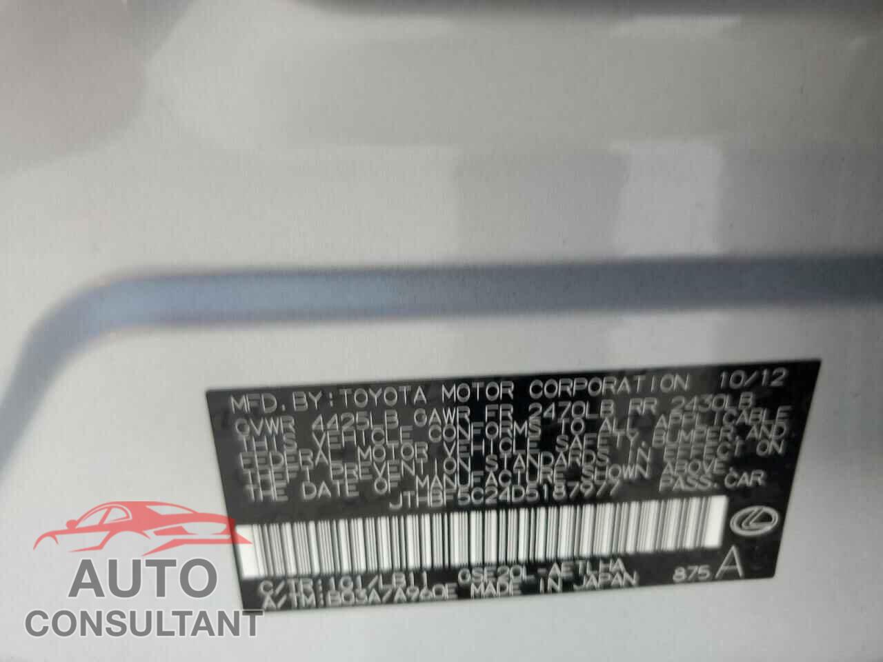 LEXUS IS 2013 - JTHBF5C24D5187977