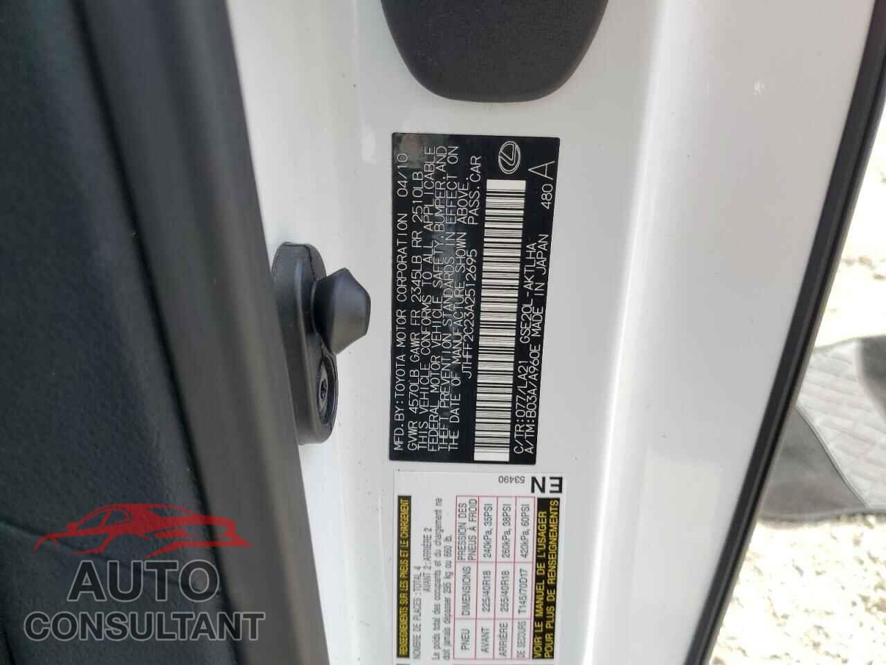 LEXUS IS 2010 - JTHFF2C23A2512695
