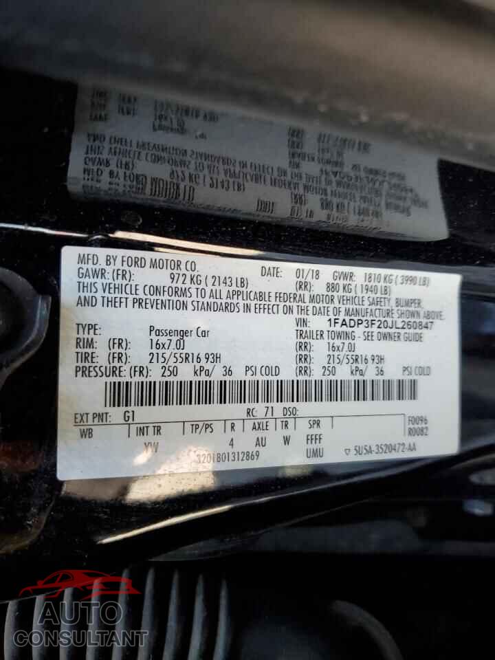 FORD FOCUS 2018 - 1FADP3F20JL260847