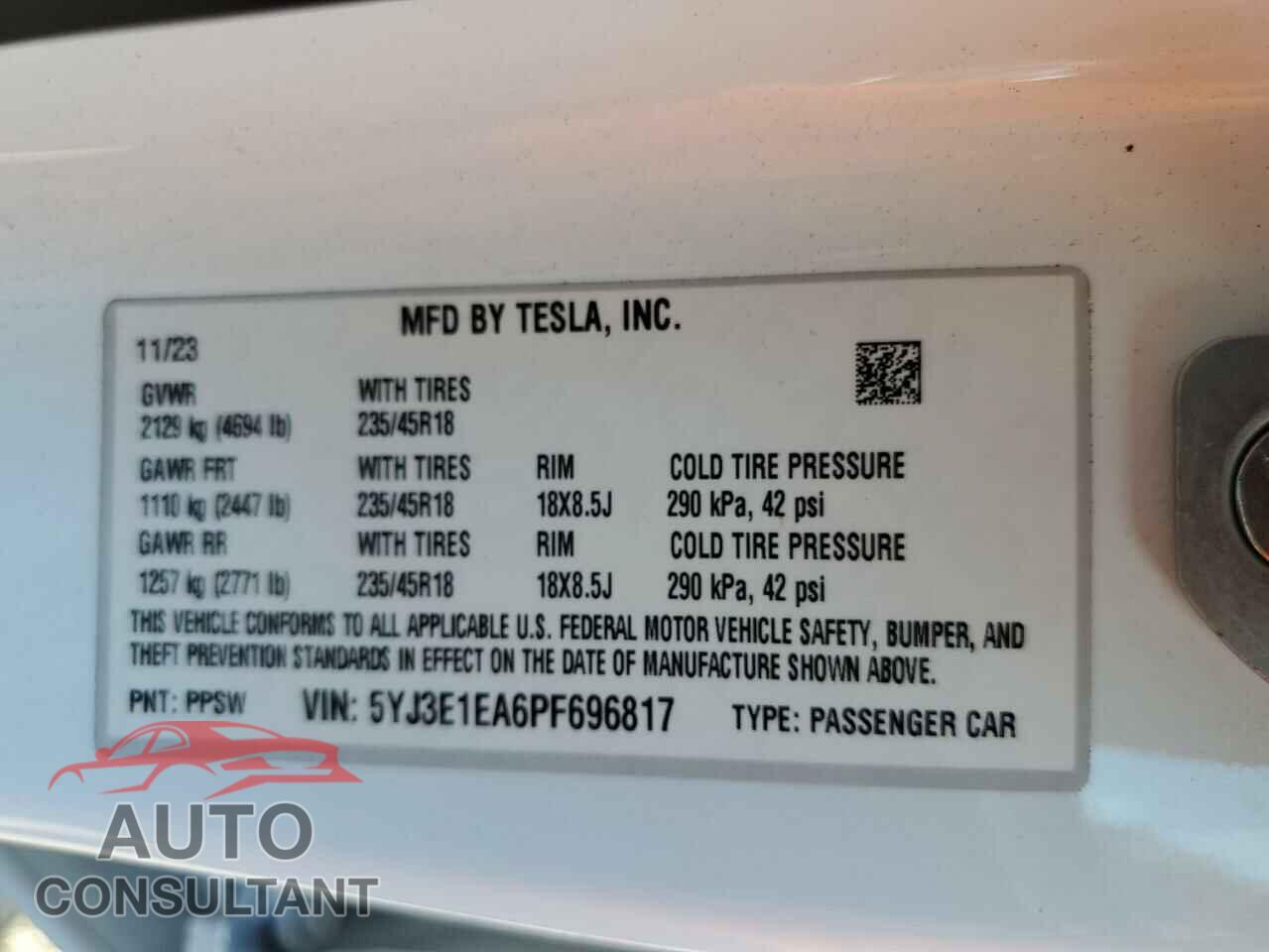 TESLA MODEL 3 2023 - 5YJ3E1EA6PF696817