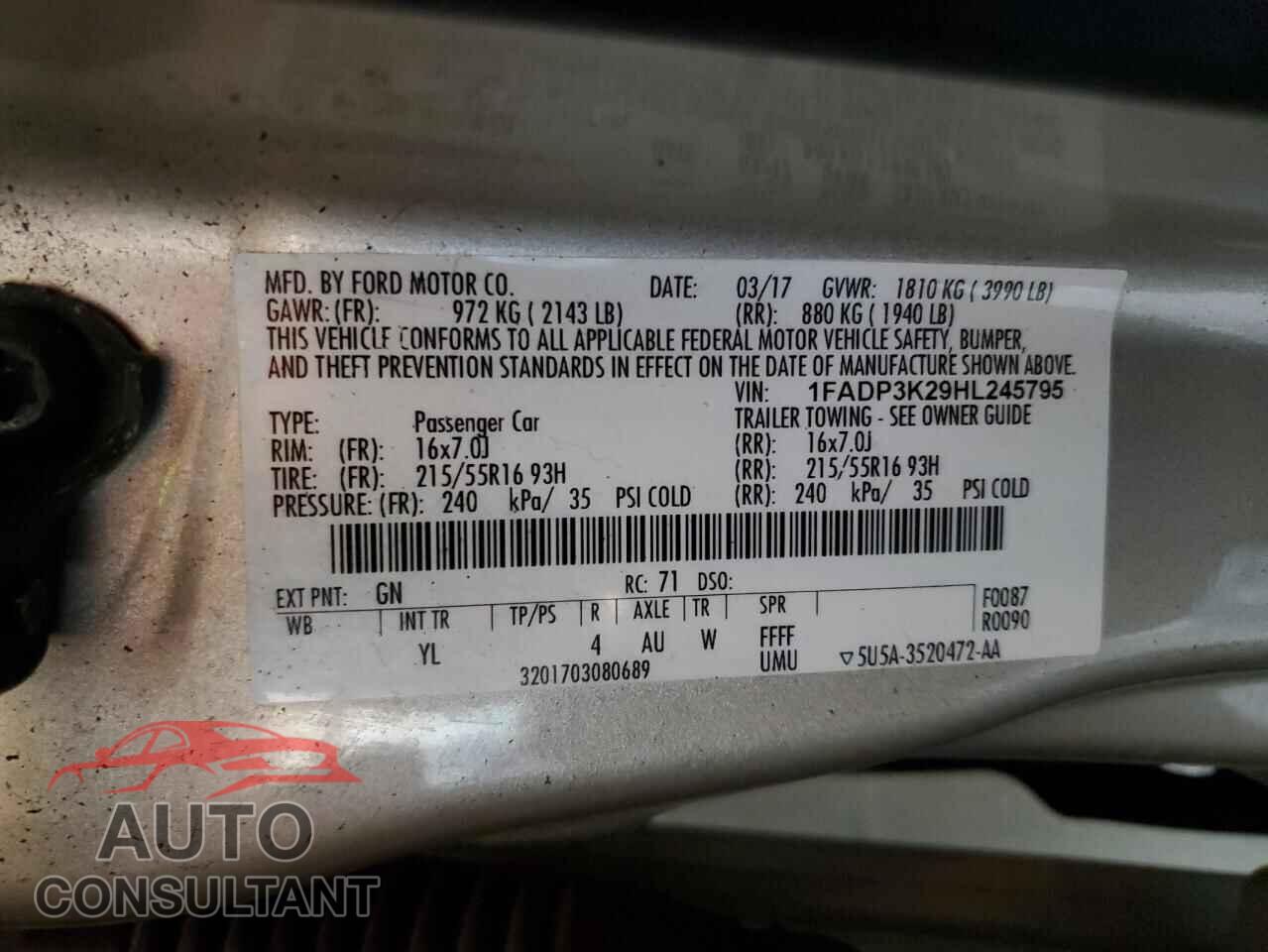 FORD FOCUS 2017 - 1FADP3K29HL245795