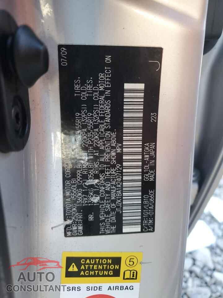 LEXUS RX350 2010 - JTJZK1BA1A2407129