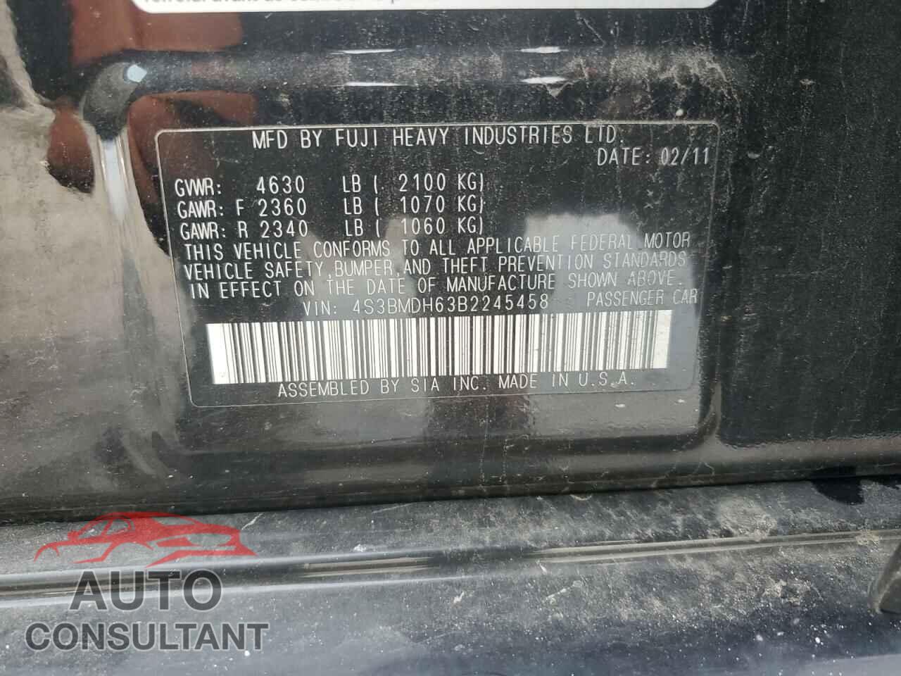 SUBARU LEGACY 2011 - 4S3BMDH63B2245458