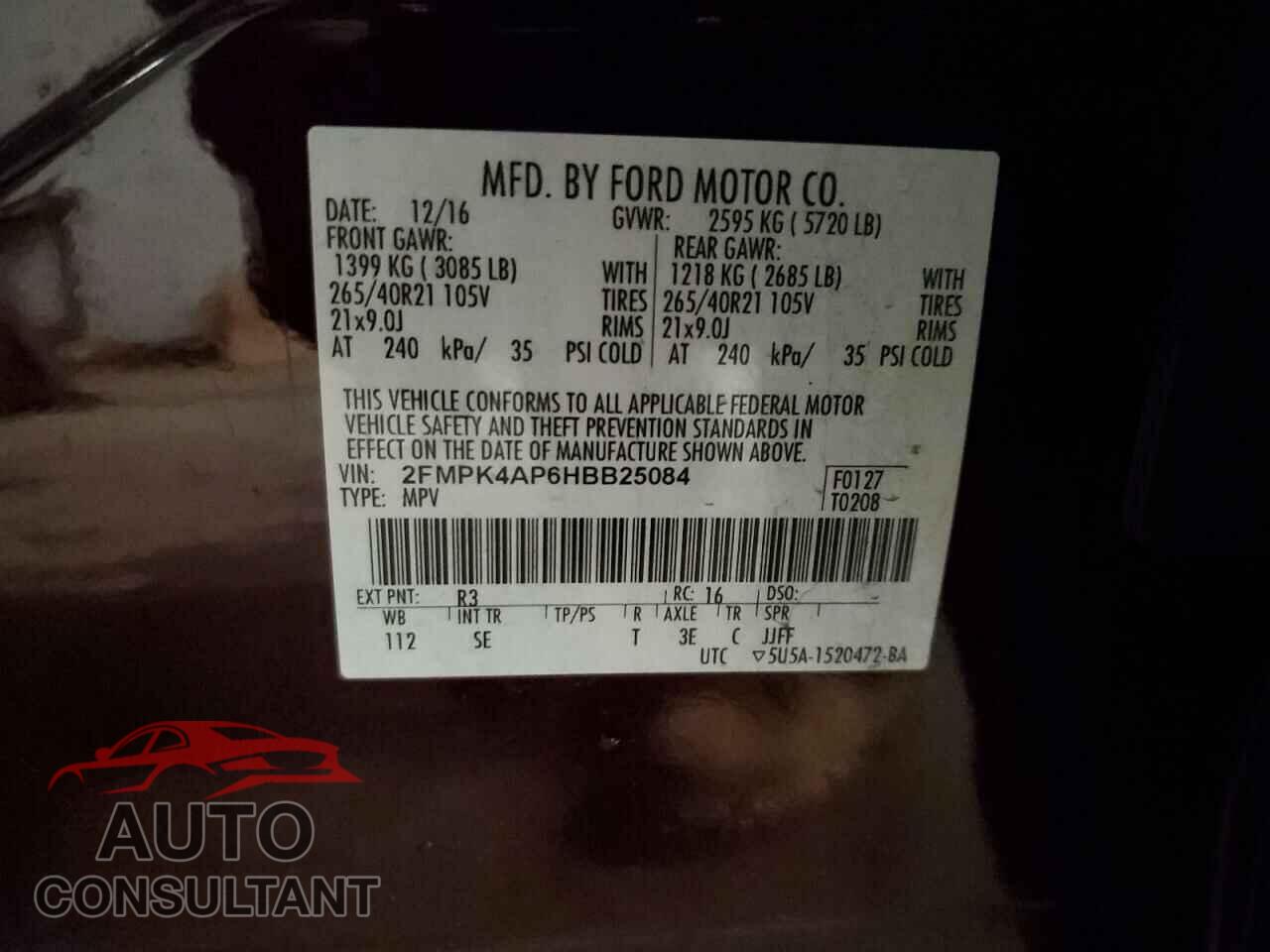 FORD EDGE 2017 - 2FMPK4AP6HBB25084