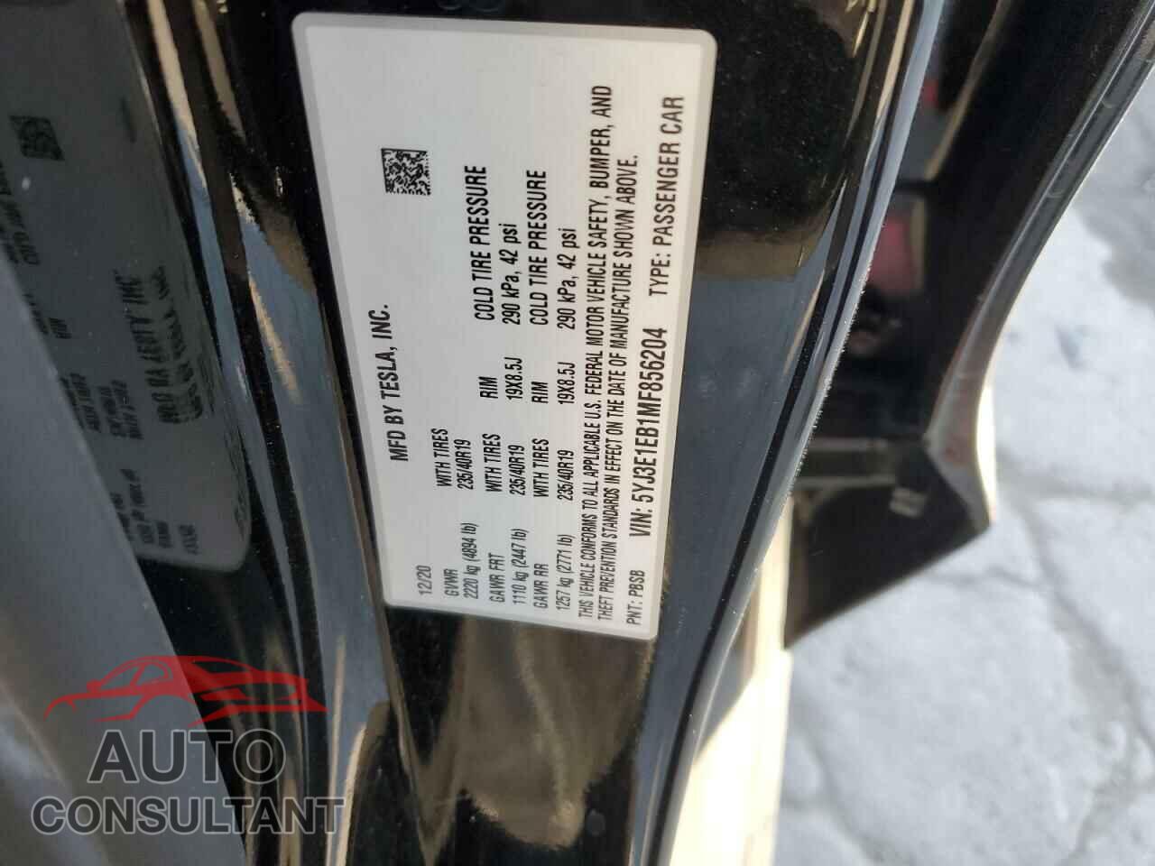 TESLA MODEL 3 2021 - 5YJ3E1EB1MF856204