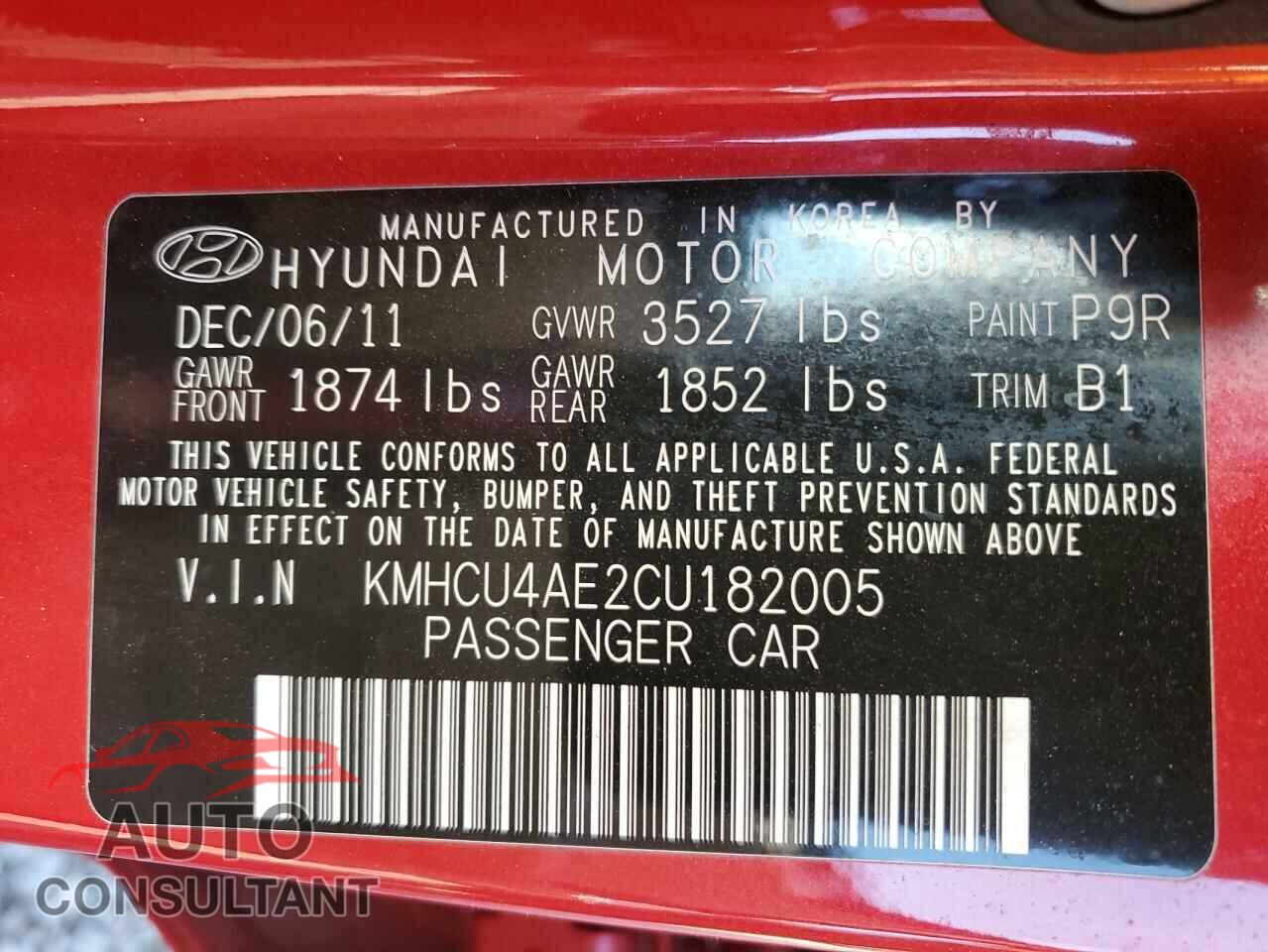 HYUNDAI ACCENT 2012 - KMHCU4AE2CU182005