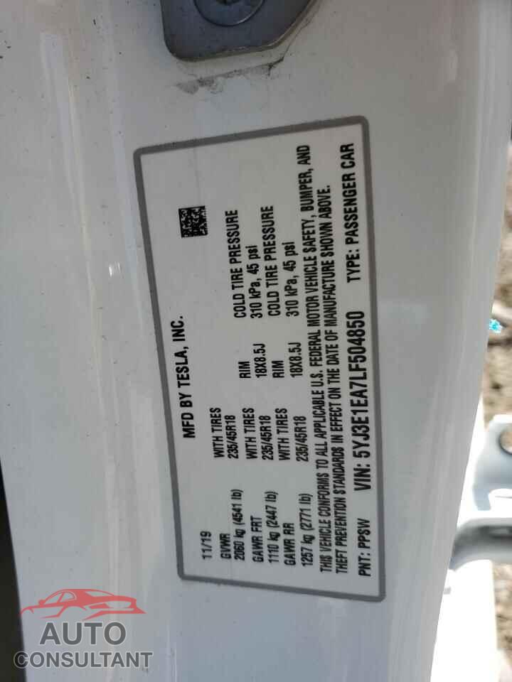 TESLA MODEL 3 2020 - 5YJ3E1EA7LF504850