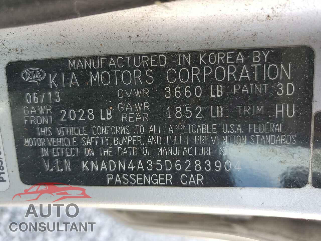 KIA RIO 2013 - KNADN4A35D6283904