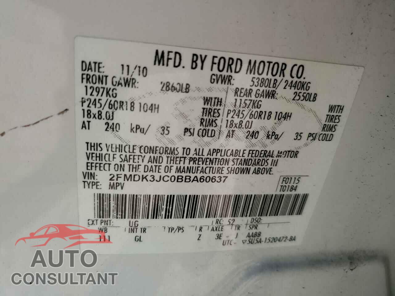 FORD EDGE 2011 - 2FMDK3JC0BBA60637