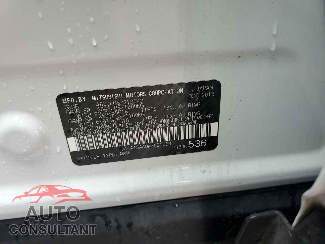 MITSUBISHI ECLIPSE 2019 - JA4AT5AA0KZ021553