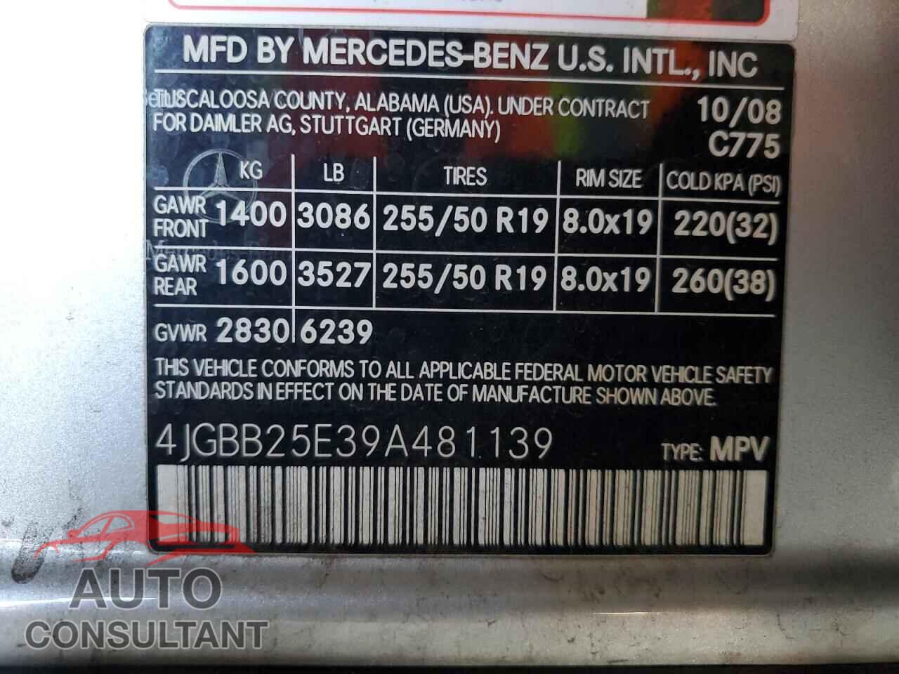 MERCEDES-BENZ M-CLASS 2009 - 4JGBB25E39A481139