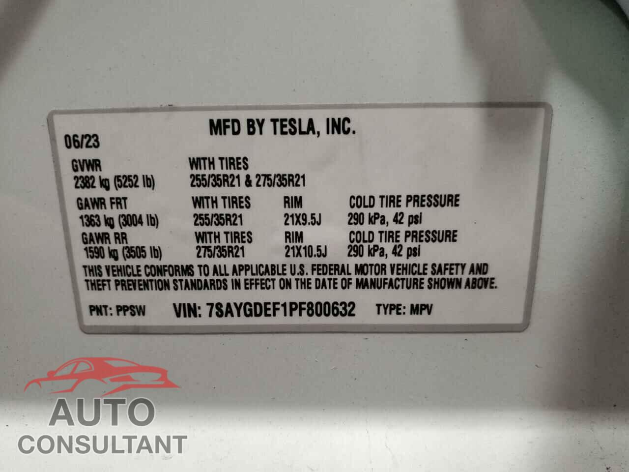 TESLA MODEL Y 2023 - 7SAYGDEF1PF800632