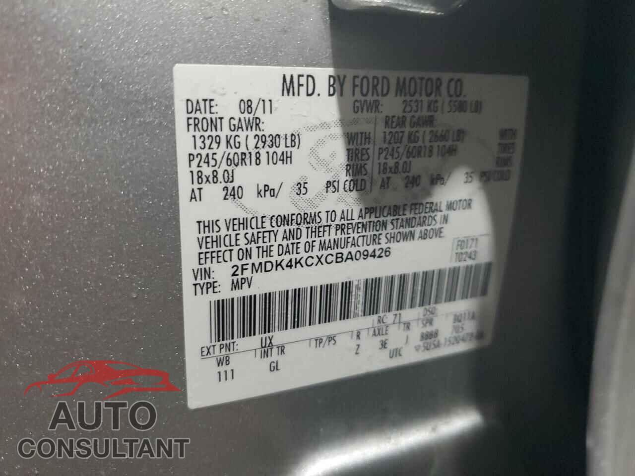 FORD EDGE 2012 - 2FMDK4KCXCBA09426