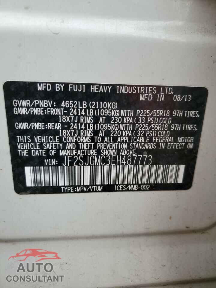 SUBARU FORESTER 2014 - JF2SJGMC3EH487773