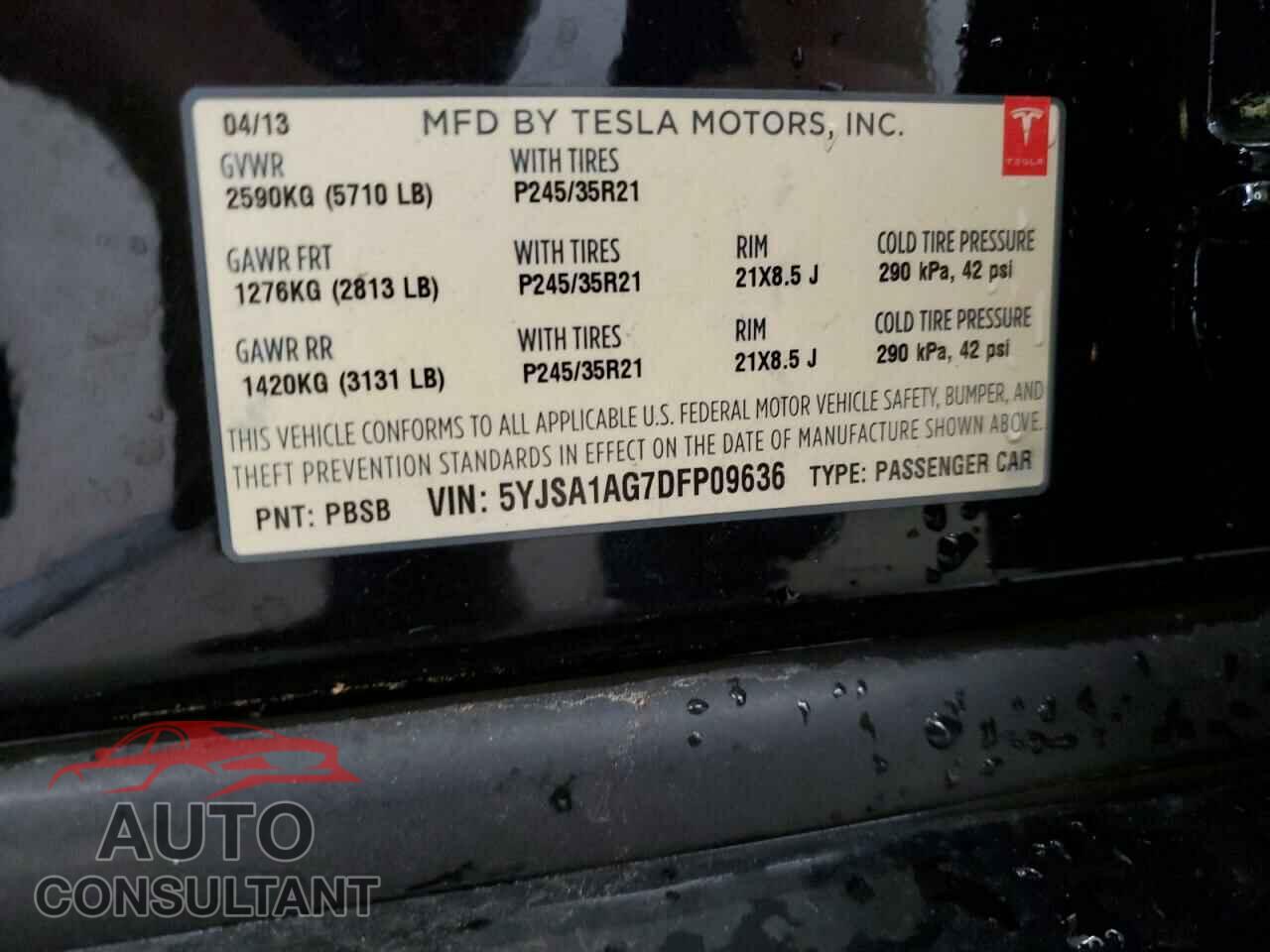 TESLA MODEL S 2013 - 5YJSA1AG7DFP09636