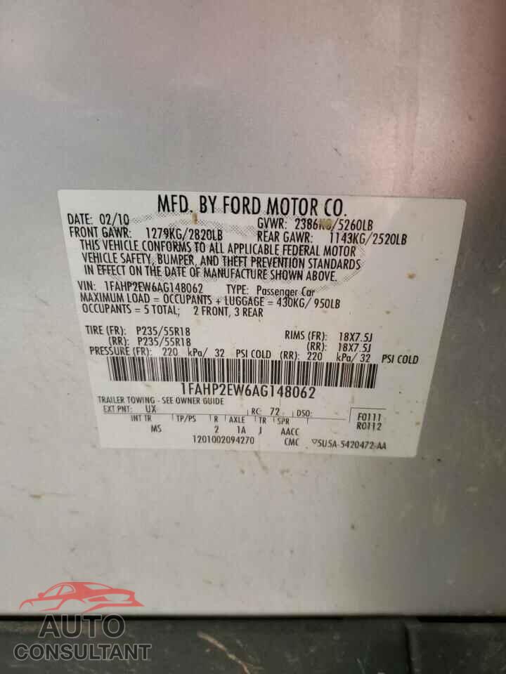 FORD TAURUS 2010 - 1FAHP2EW6AG148062