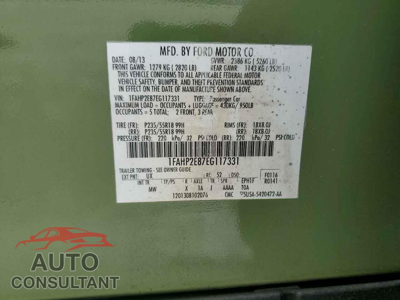 FORD TAURUS 2014 - 1FAHP2E87EG117331
