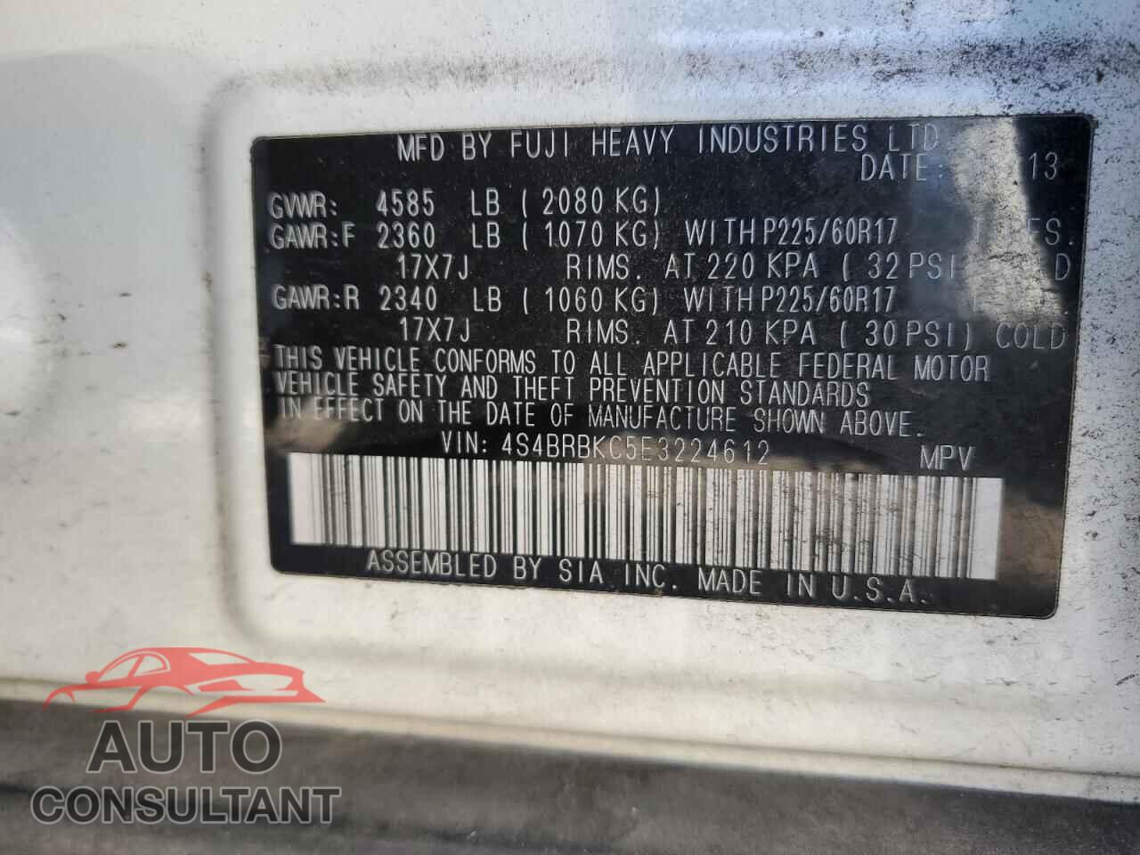 SUBARU OUTBACK 2014 - 4S4BRBKC5E3224612