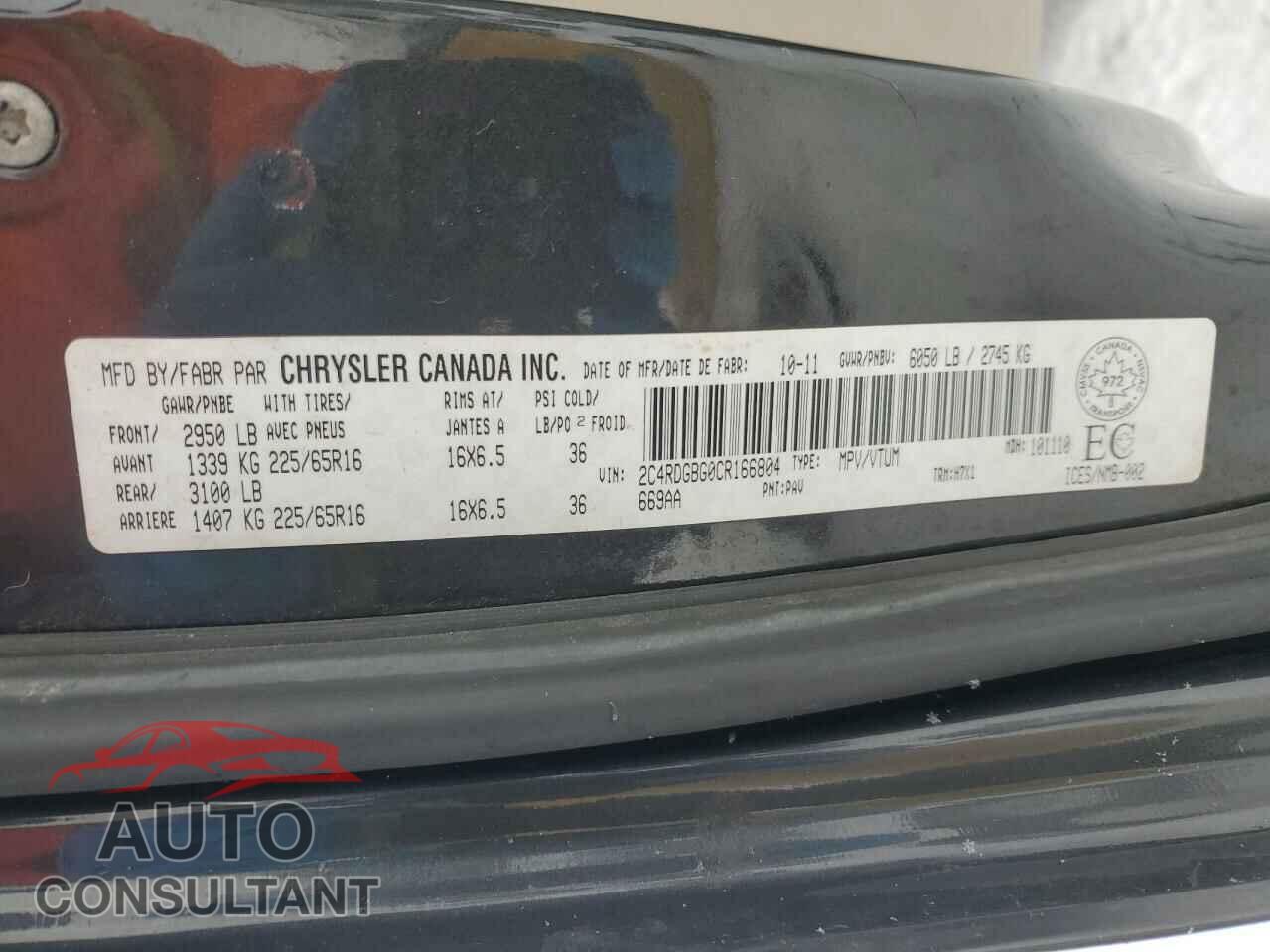 DODGE CARAVAN 2012 - 2C4RDGBG0CR166804