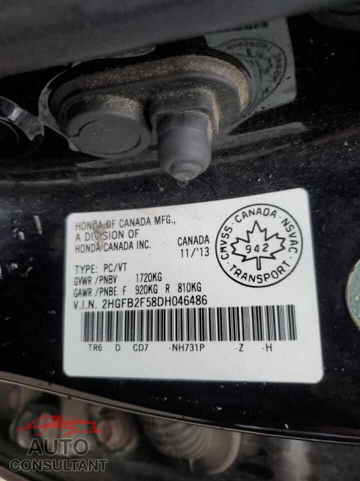 HONDA CIVIC 2013 - 2HGFB2F58DH046486