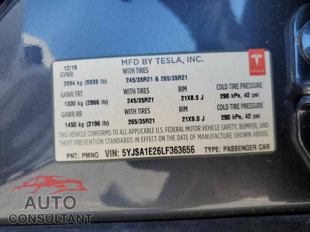 TESLA MODEL S 2020 - 5YJSA1E26LF363656