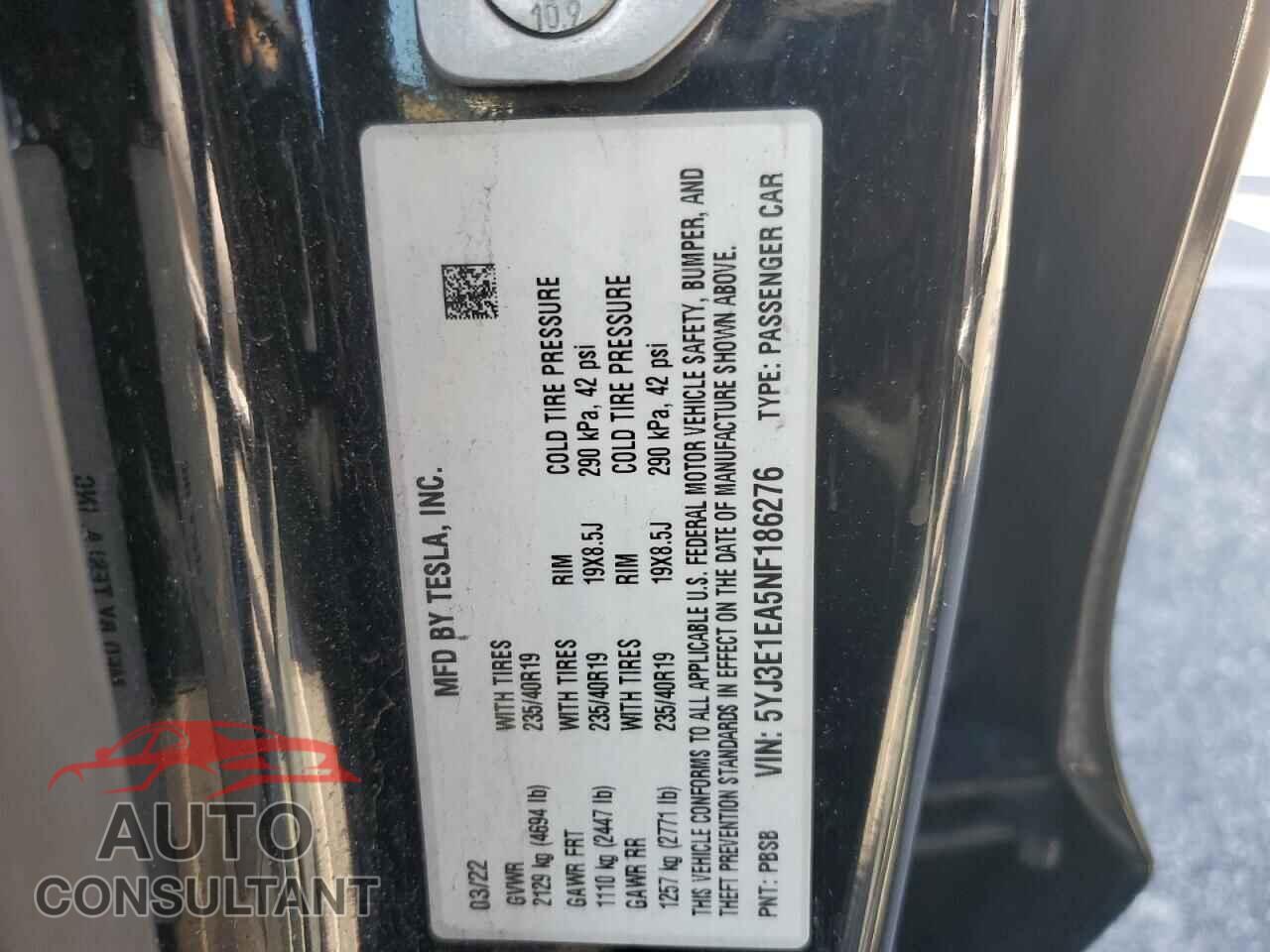TESLA MODEL 3 2022 - 5YJ3E1EA5NF186276