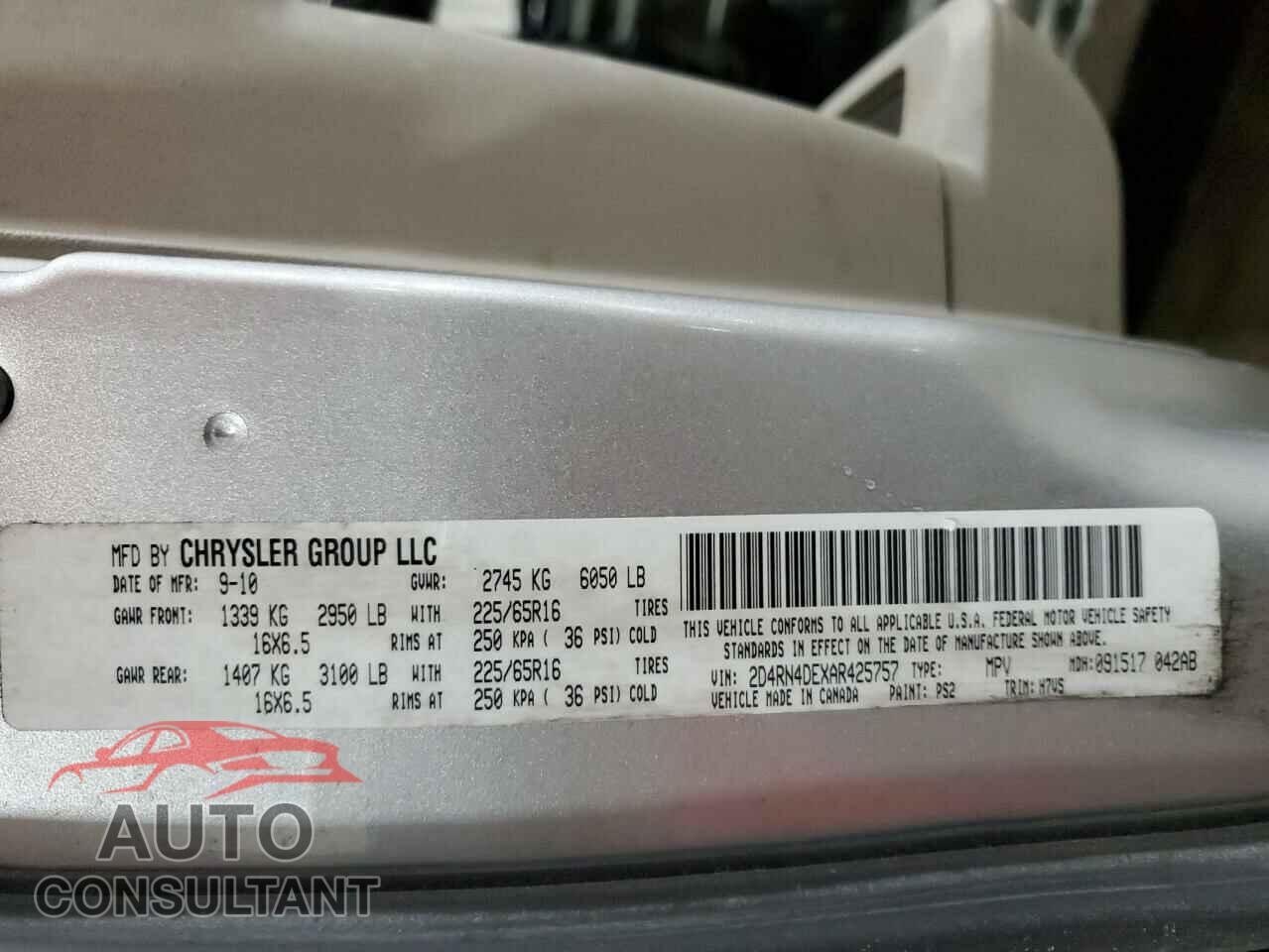 DODGE CARAVAN 2010 - 2D4RN4DEXAR425757