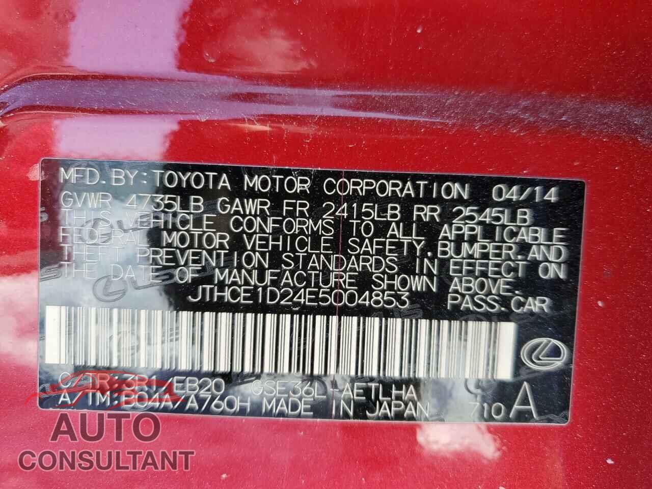LEXUS IS 2014 - JTHCE1D24E5004853