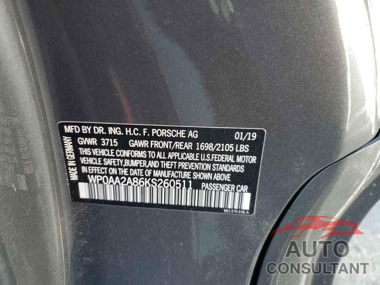 PORSCHE CAYMAN 2019 - WP0AA2A86KS260511
