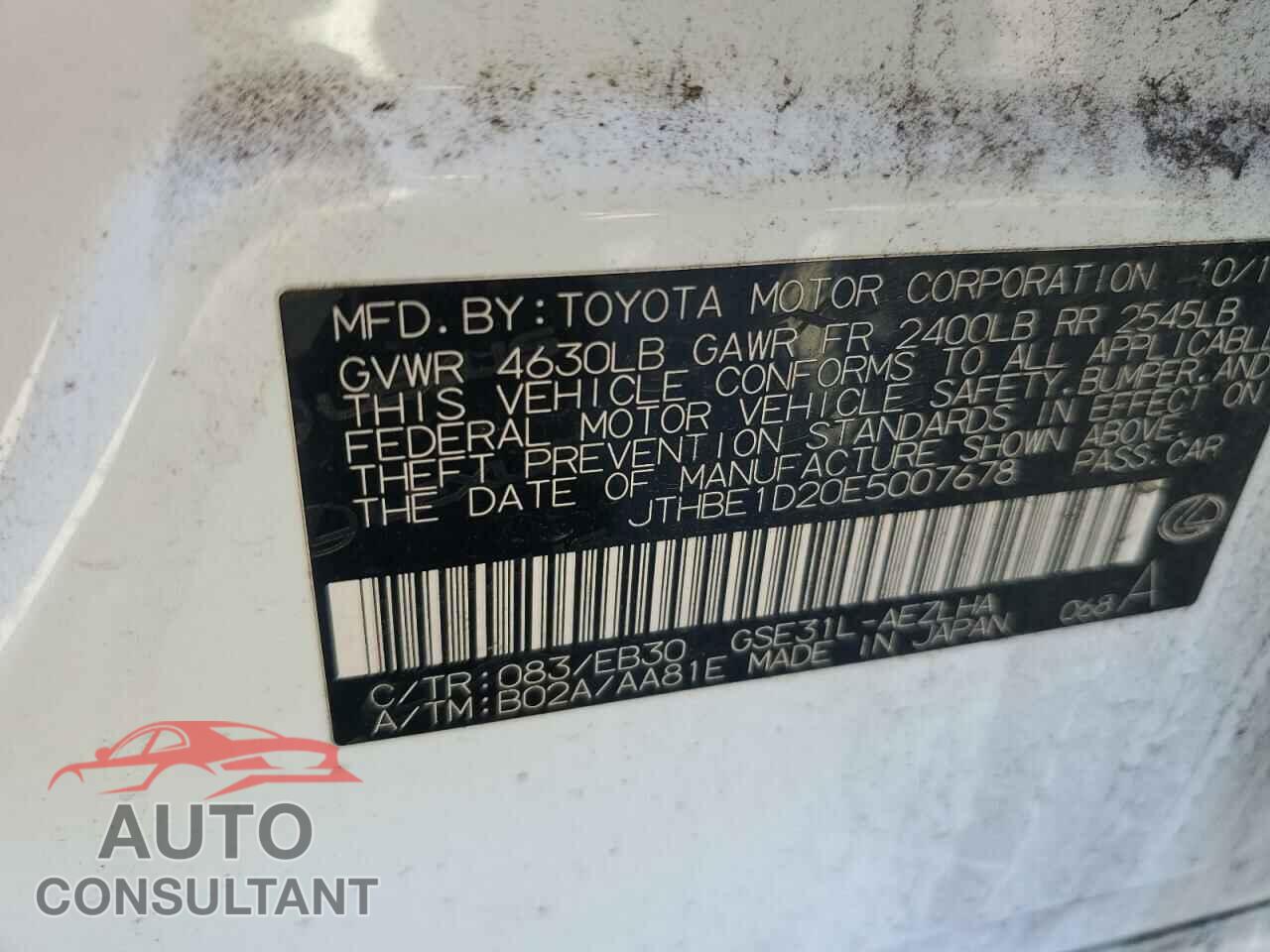LEXUS IS 2014 - JTHBE1D20E5007678