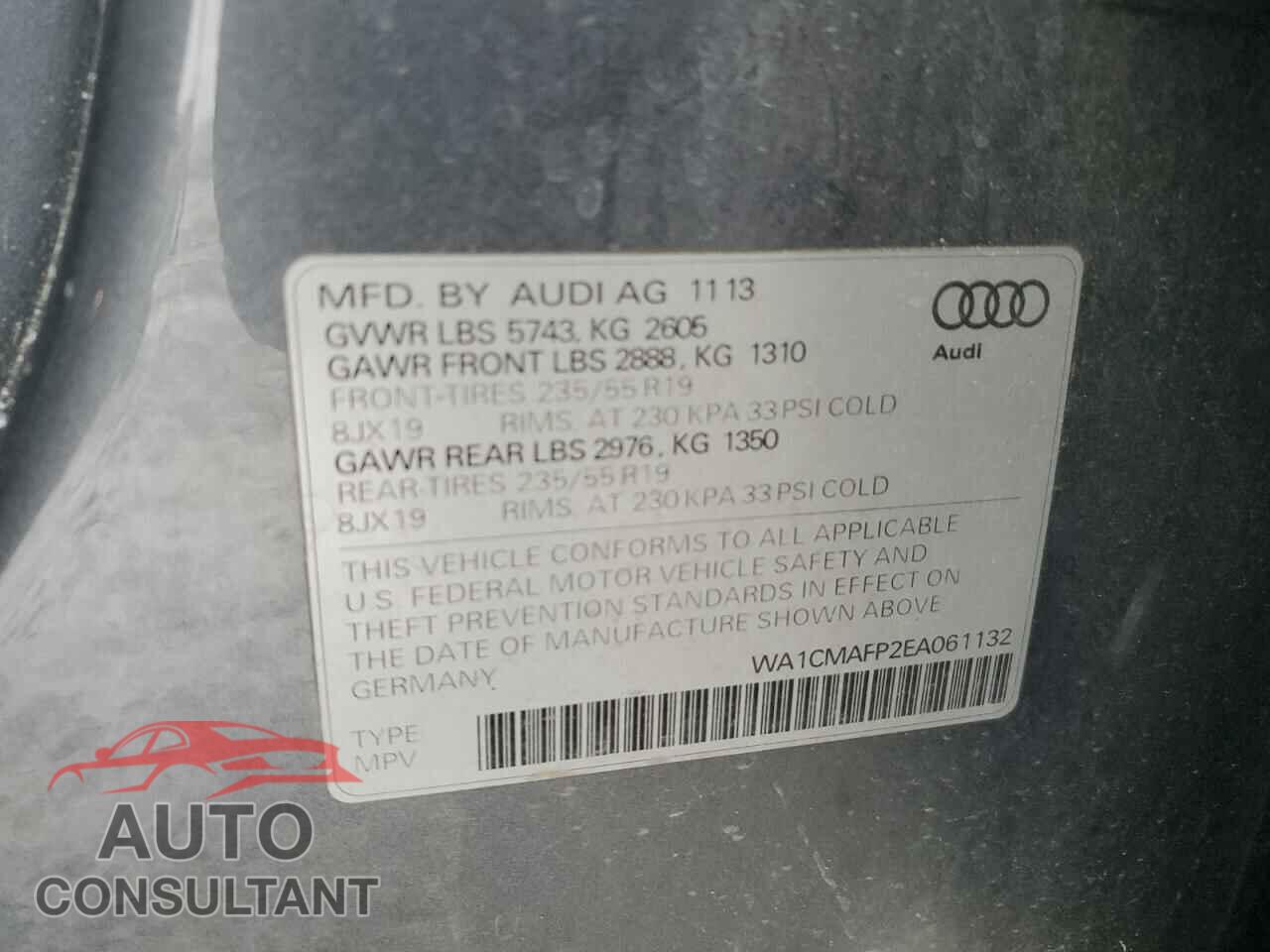 AUDI Q5 2014 - WA1CMAFP2EA061132