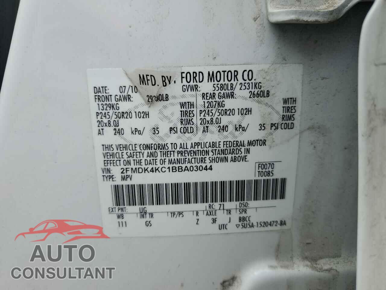 FORD EDGE 2011 - 2FMDK4KC1BB103044