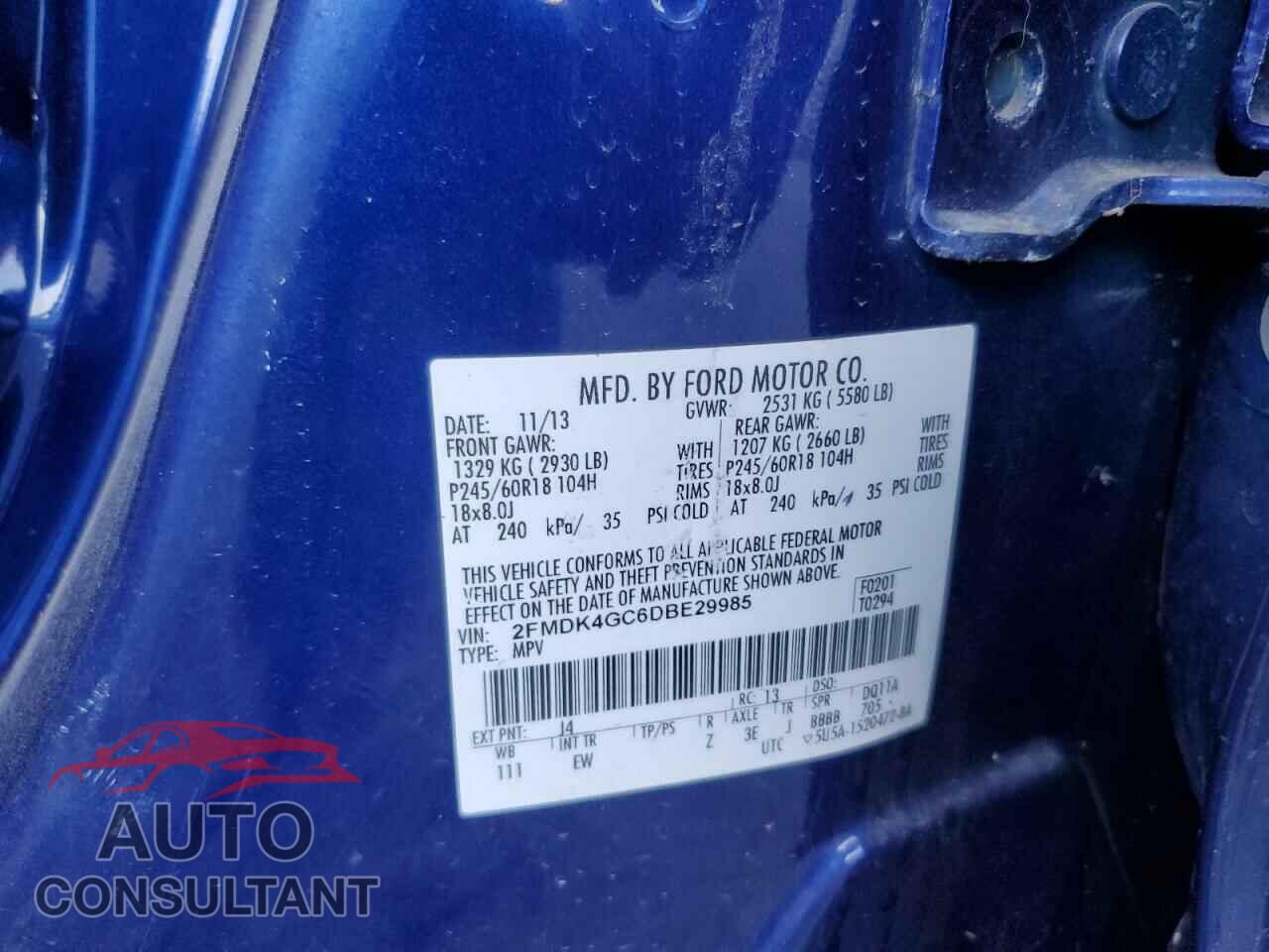 FORD EDGE 2013 - 2FMDK4GC6DBE29985
