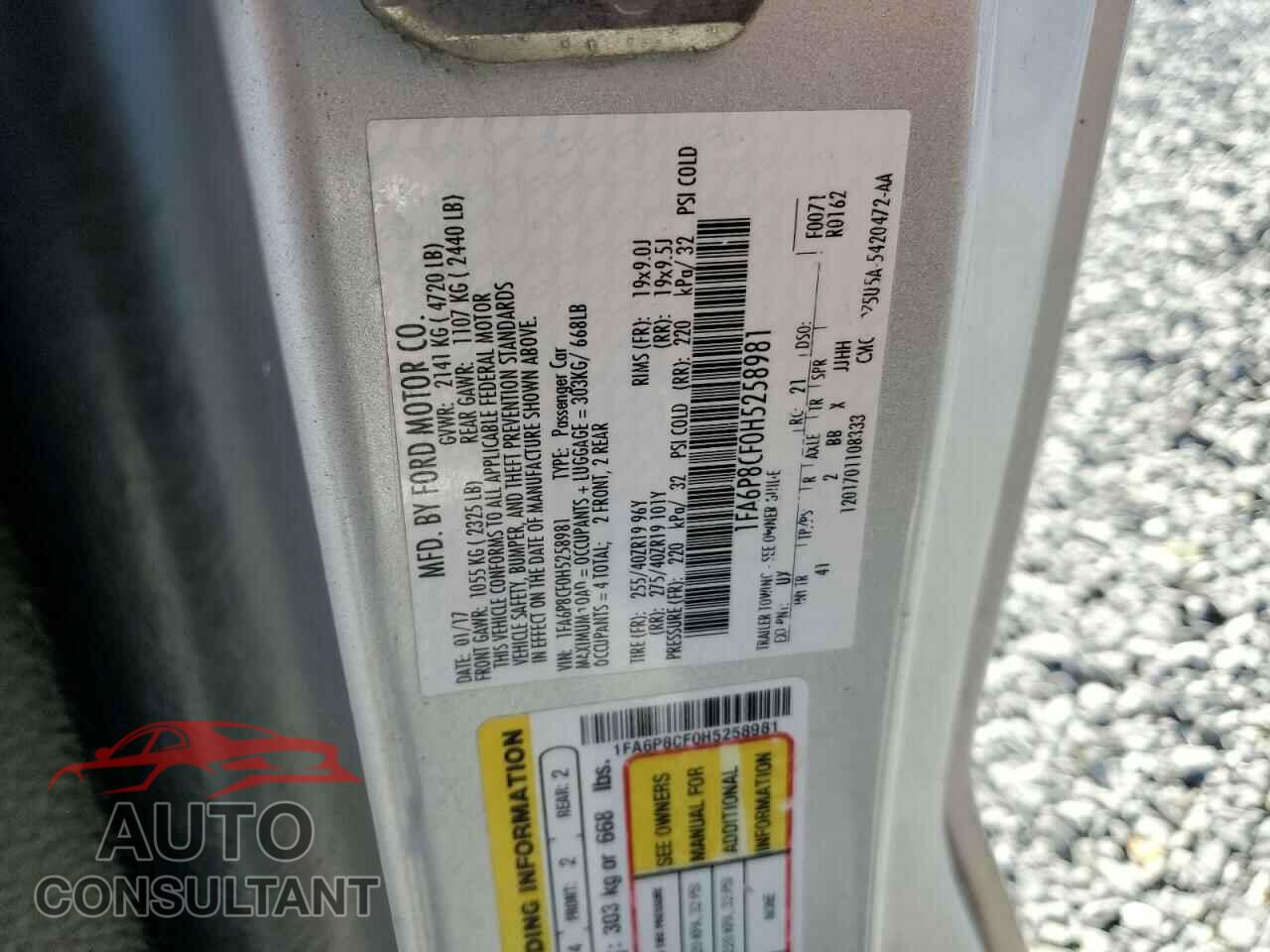 FORD MUSTANG 2017 - 1FA6P8CF0H5258981