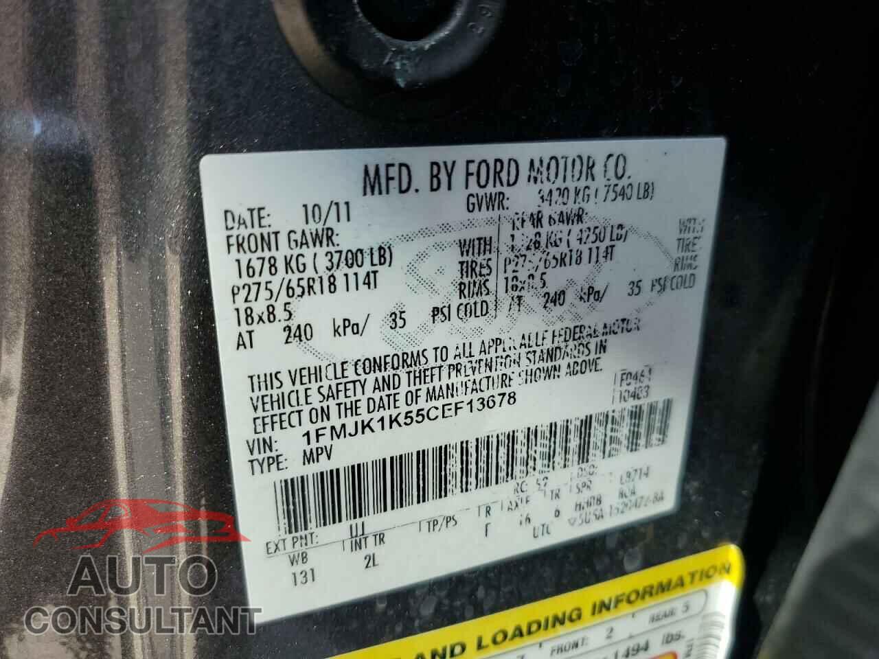 FORD EXPEDITION 2012 - 1FMJK1K55CEF13678