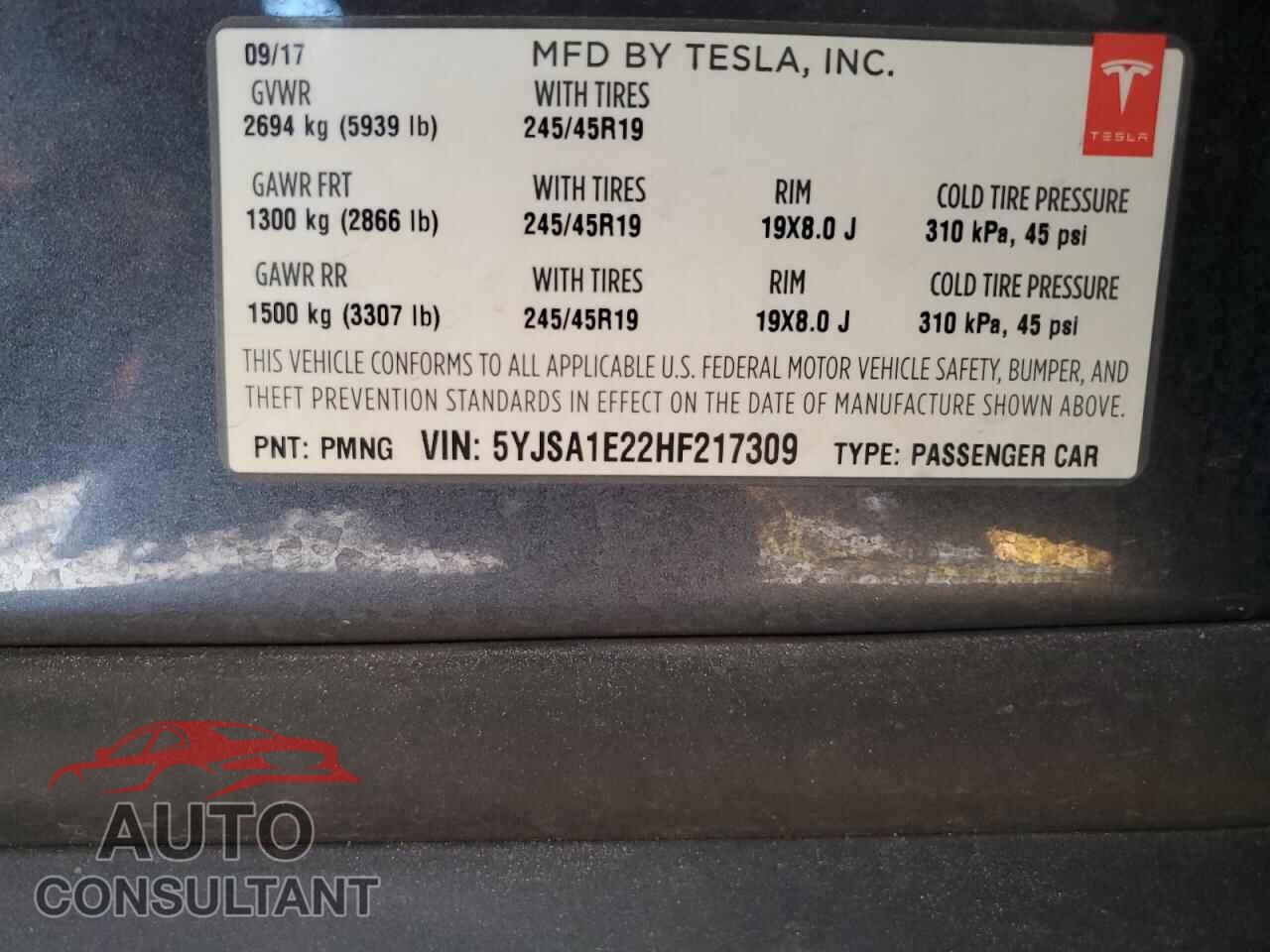 TESLA MODEL S 2017 - 5YJSA1E22HF217309