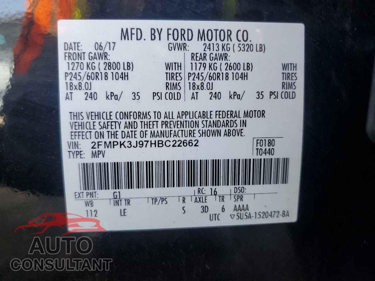 FORD EDGE 2017 - 2FMPK3J97HBC22662