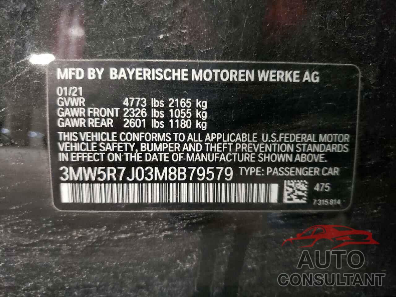 BMW 3 SERIES 2021 - 3MW5R7J03M8B79579