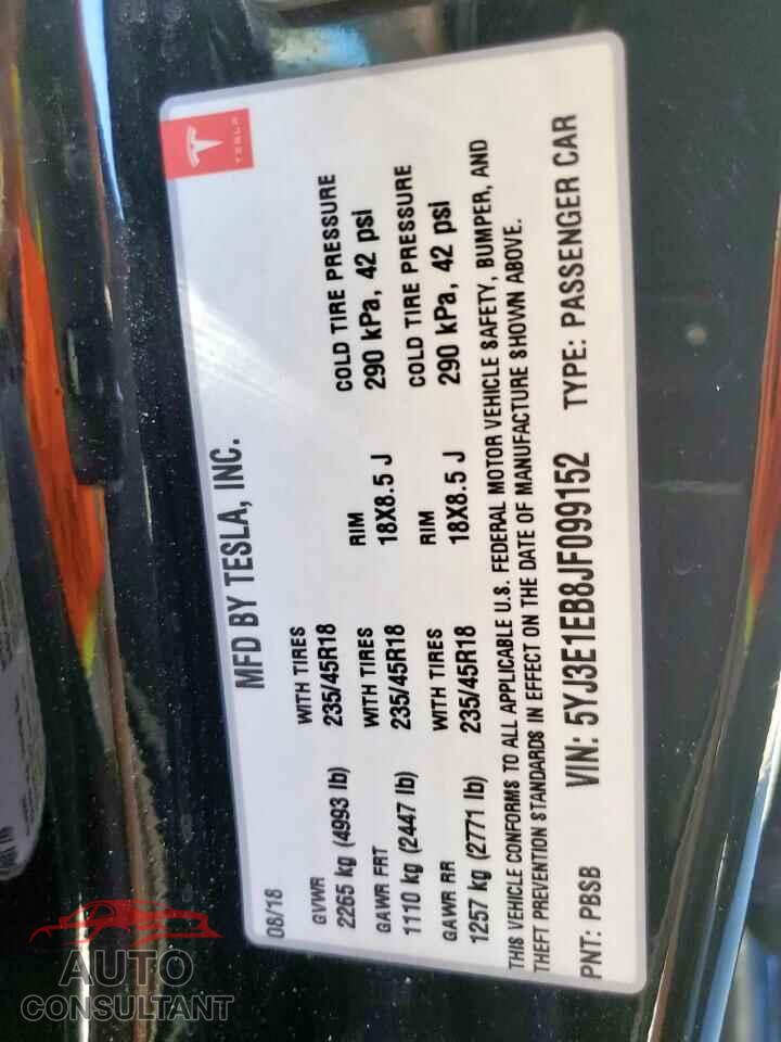 TESLA MODEL 3 2018 - 5YJ3E1EB8JF099152