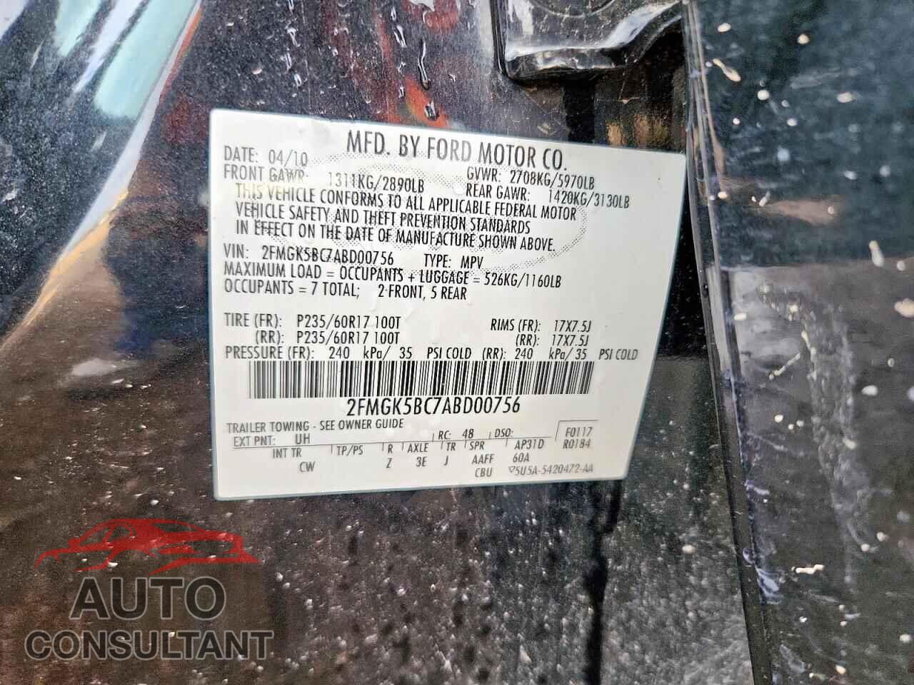 FORD FLEX 2010 - 2FMGK5BC7ABD00756