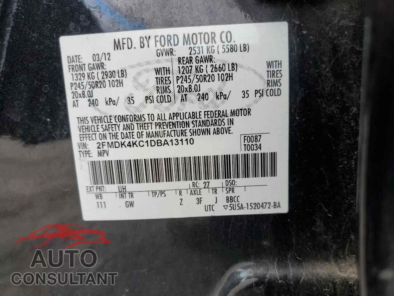 FORD EDGE 2013 - 2FMDK4KC1DBA13110