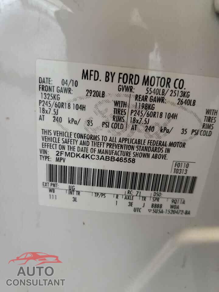 FORD EDGE 2010 - 2FMDK4KC3ABB46558