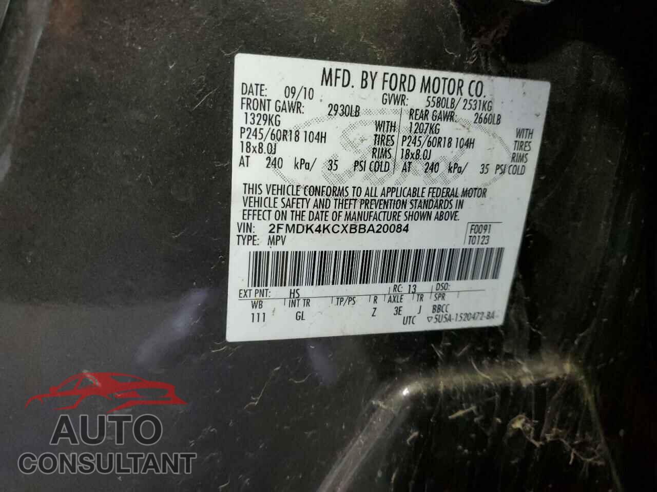 FORD EDGE 2011 - 2FMDK4KCXBBA20084