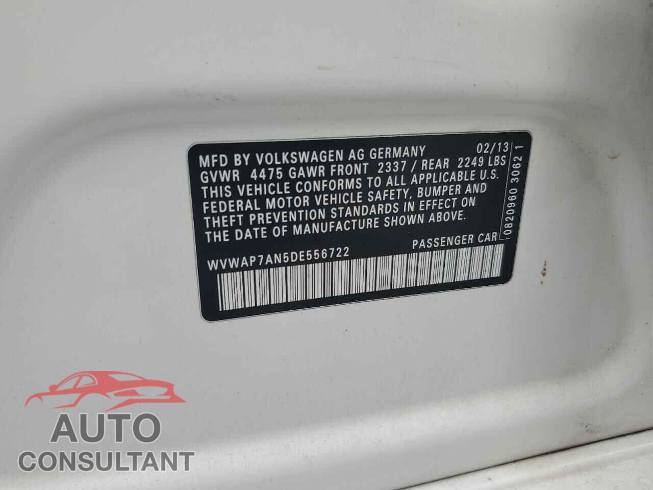 VOLKSWAGEN CC 2013 - WVWAP7AN5DE556722
