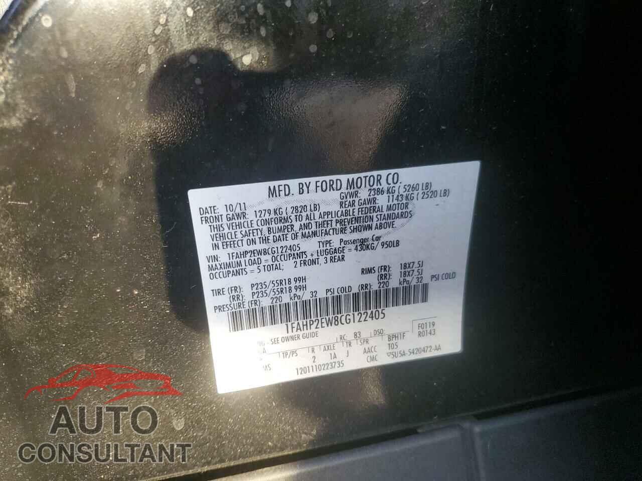 FORD TAURUS 2012 - 1FAHP2EW8CG122405