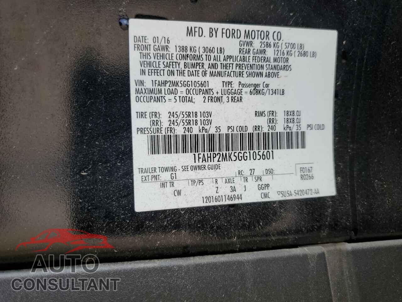 FORD TAURUS 2016 - 1FAHP2MK5GG105601