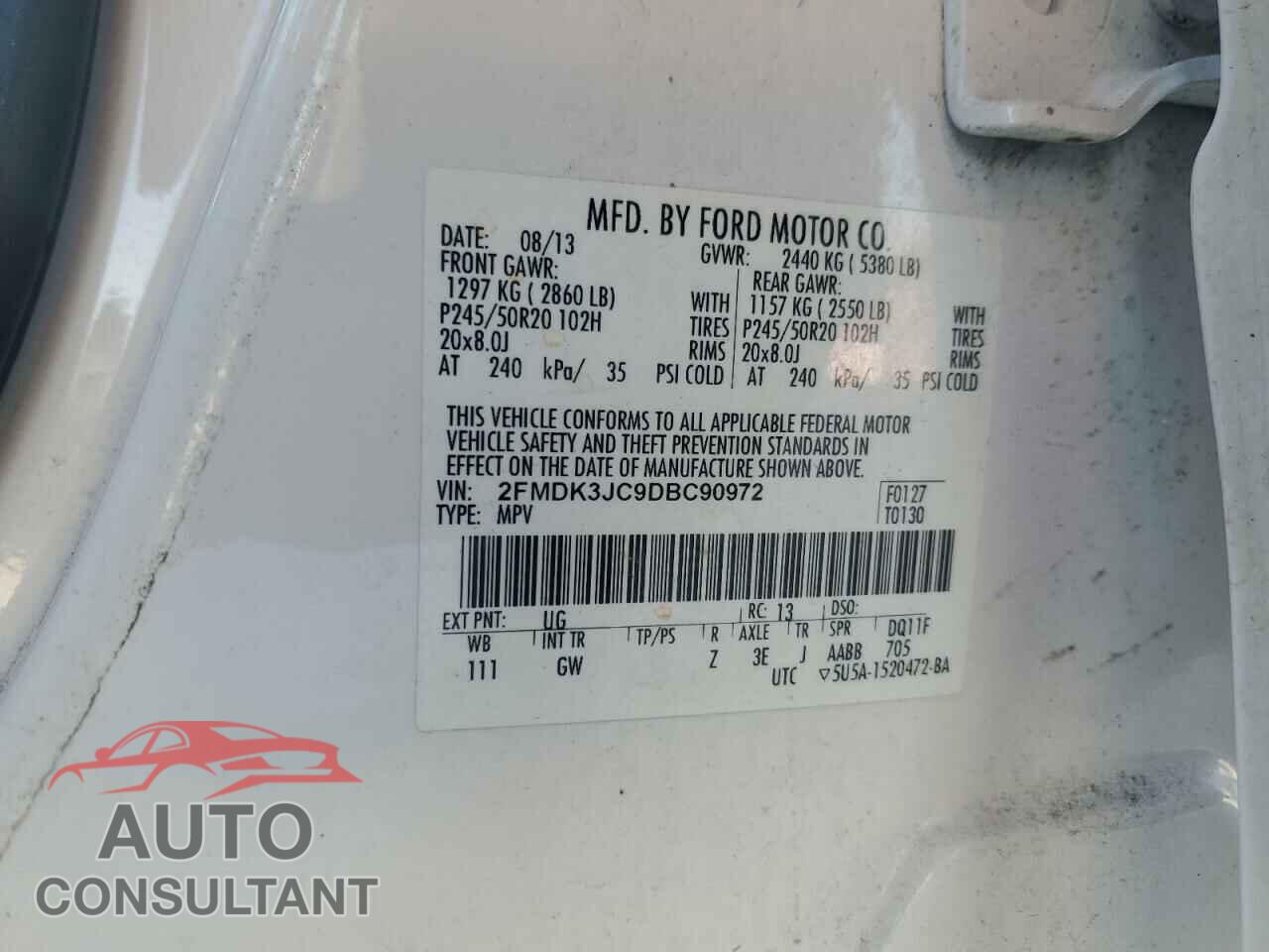 FORD EDGE 2013 - 2FMDK3JC9DBC90972