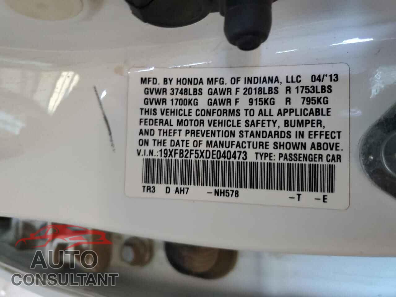 HONDA CIVIC 2013 - 19XFB2F5XDE040473