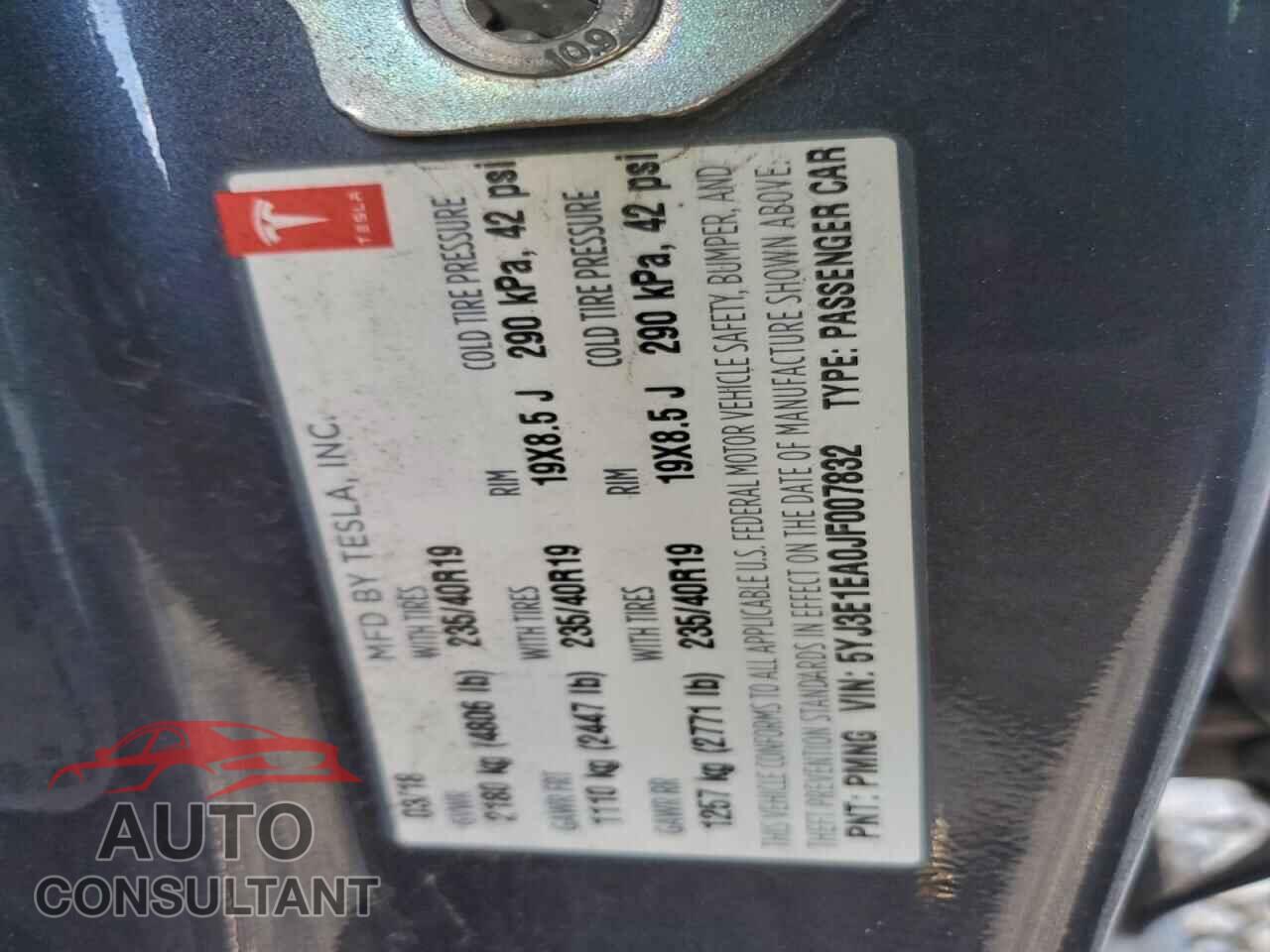 TESLA MODEL 3 2018 - 5YJ3E1EA0JF007832