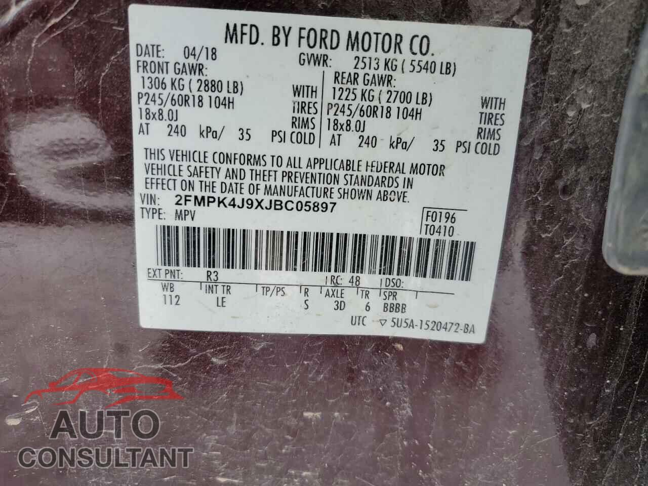 FORD EDGE 2018 - 2FMPK4J9XJBC05897